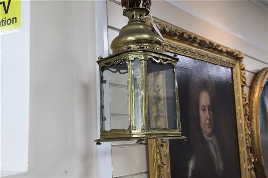 A brass lantern from St Jamess Theatre, London, 15in.